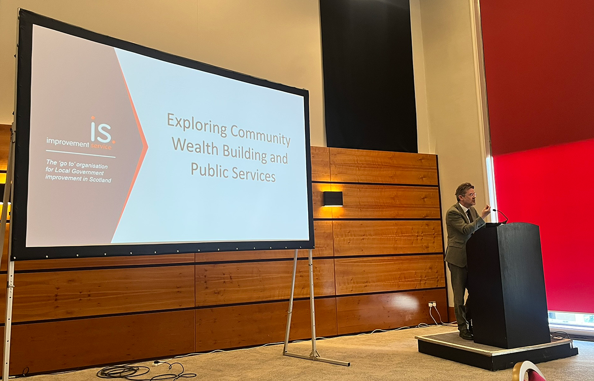 Neil McInroy (The Democracy Collaborative and EDAS) addresses the community wealth building event