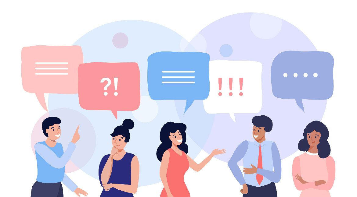 A group of people in friendly discussion