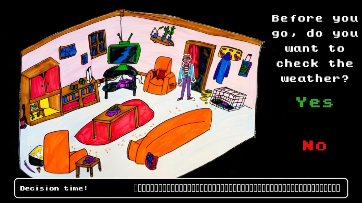 Screenshot from Arcade Machine video game where players must navigate decisions about everyday scenarios
